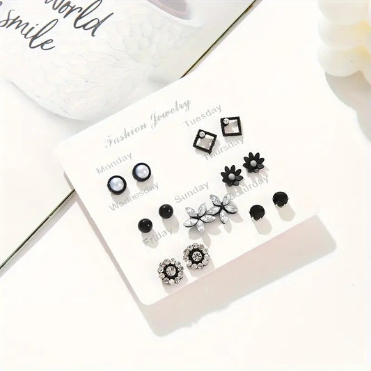 Elegant Classic Black Series Stud Earrings Set