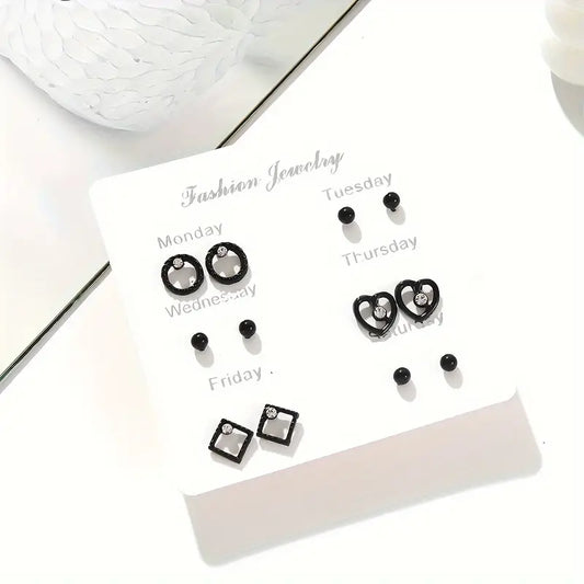 Elegant Classic Black Series Stud Earrings Set