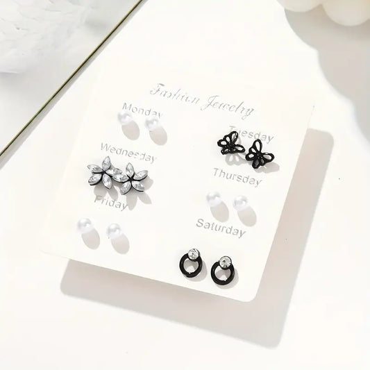 Elegant Classic Black Series Stud Earrings Set