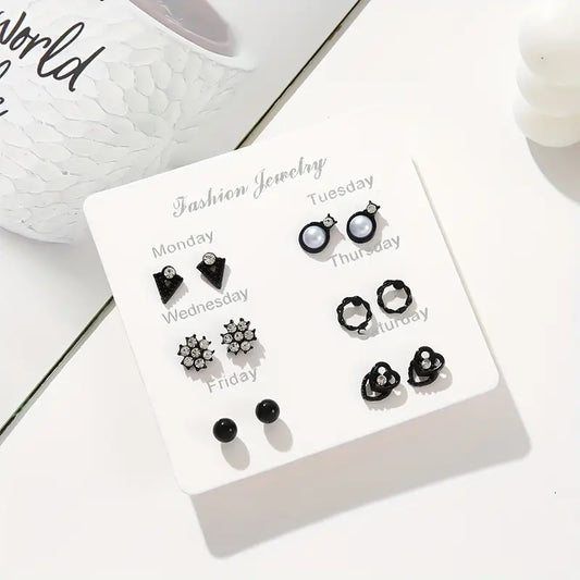 Elegant Classic Black Series Stud Earrings Set