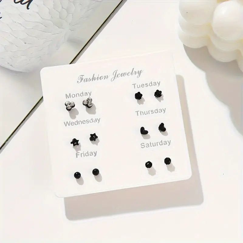 Elegant Classic Black Series Stud Earrings Set