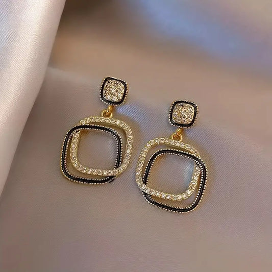 1pair Dangle Earrings Geometric Square Design Zinc Alloy Earrings