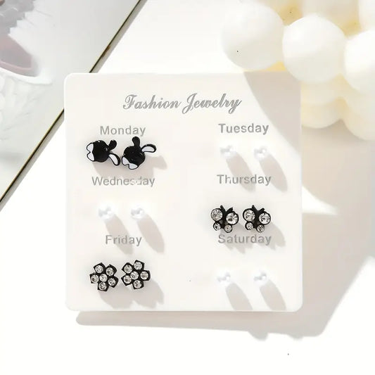 Elegant Classic Black Series Stud Earrings Set