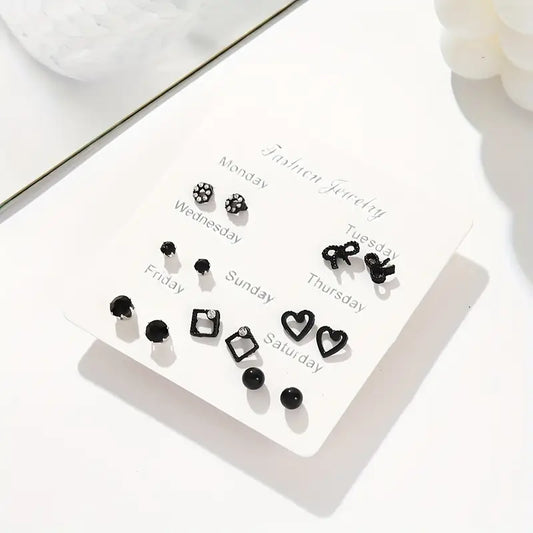 Elegant Classic Black Series Stud Earrings Set