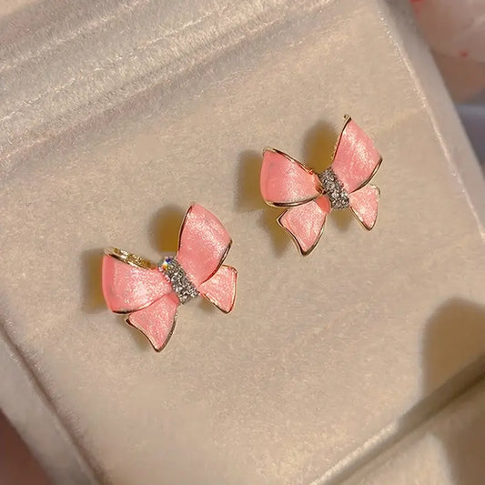 Elegant Pink Bowknot Stud Earrings