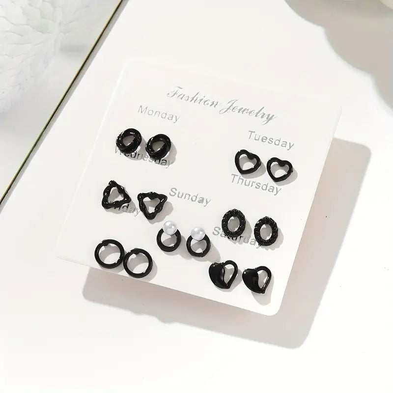 Elegant Classic Black Series Stud Earrings Set