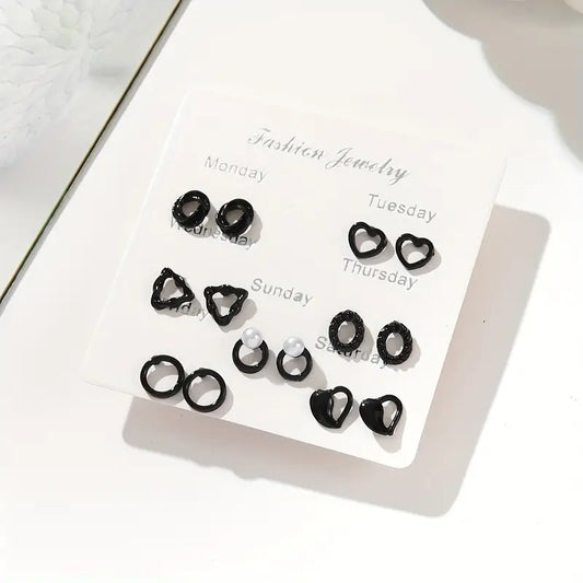 Elegant Classic Black Series Stud Earrings Set