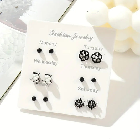 Elegant Classic Black Series Stud Earrings Set